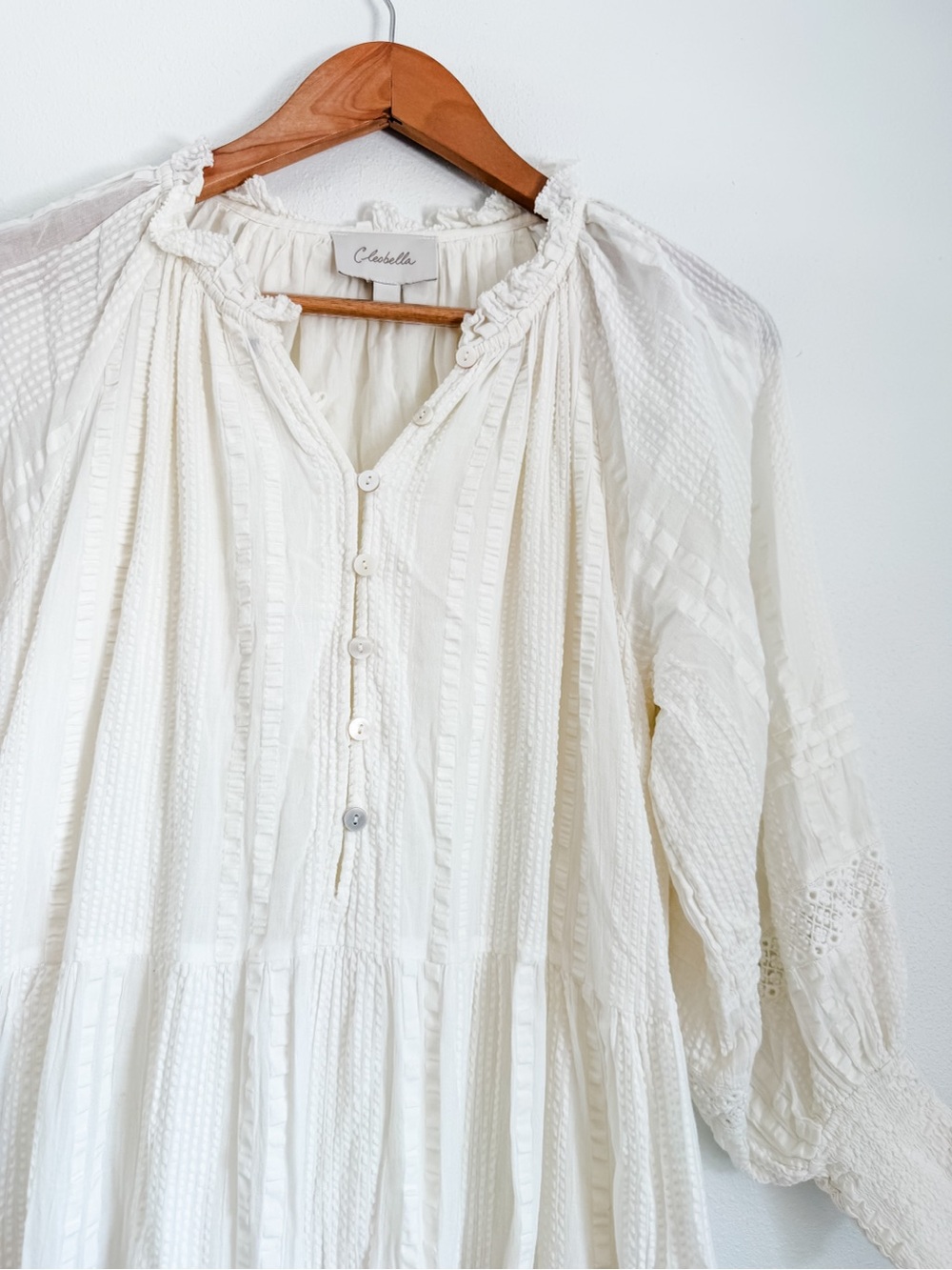 White Long-Sleeve Tiered Cleobella Mini Dress - Picture 10 of 13